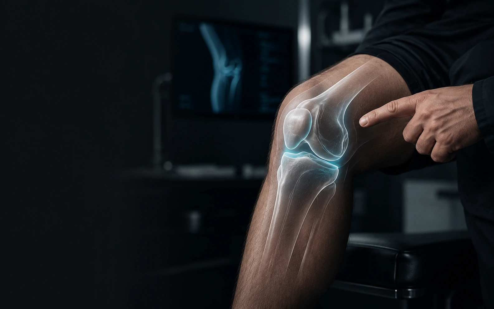 Valoración ilustrativa de rodilla con visualización anatómica