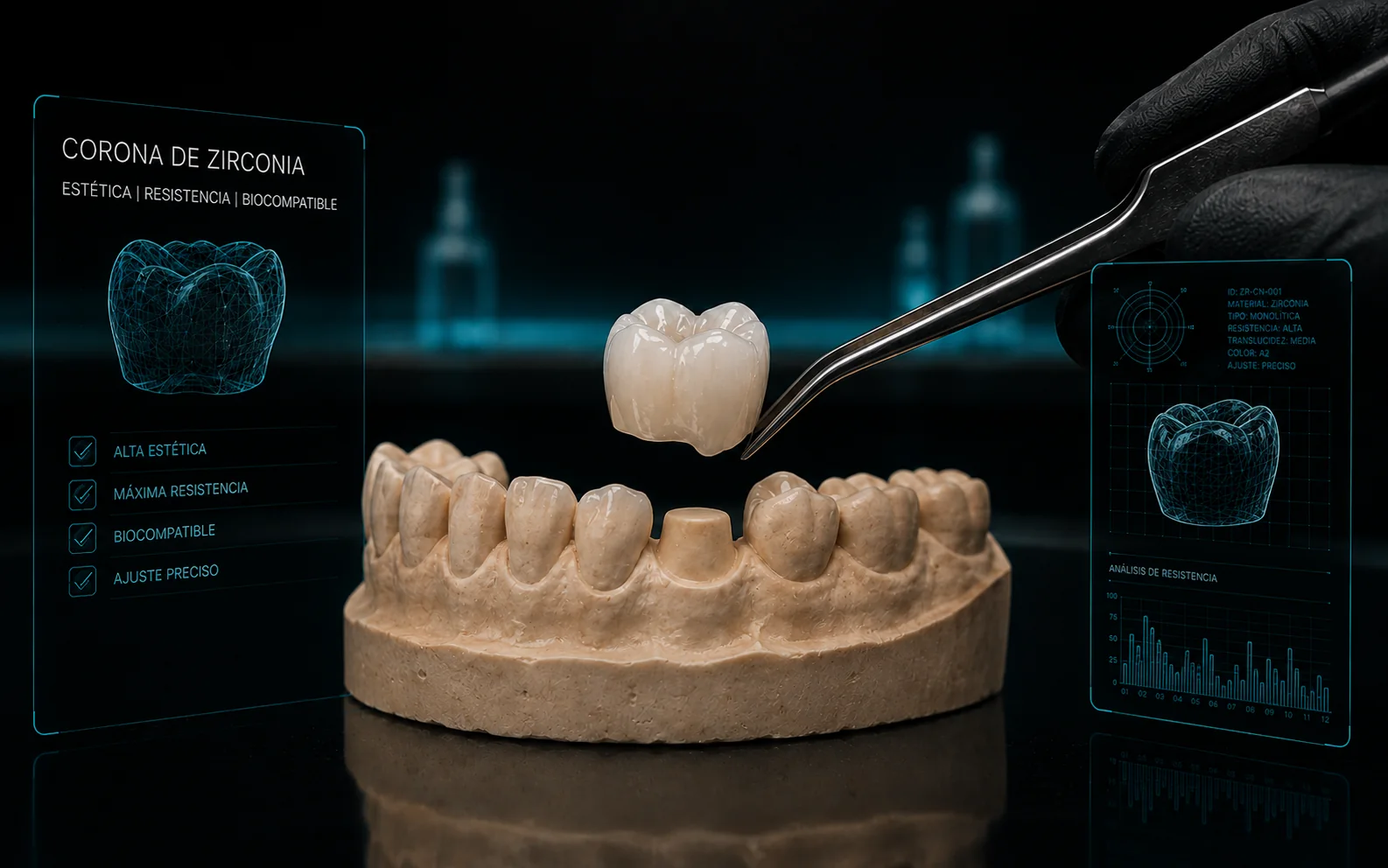 Representación ilustrativa de corona de zirconia