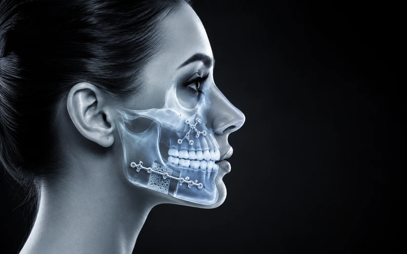 Representación ilustrativa de fijación de fracturas faciales