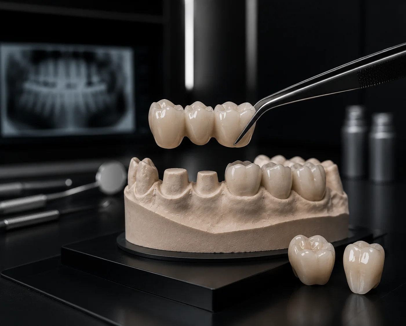 Representación ilustrativa de prótesis fijas de porcelana o zirconia