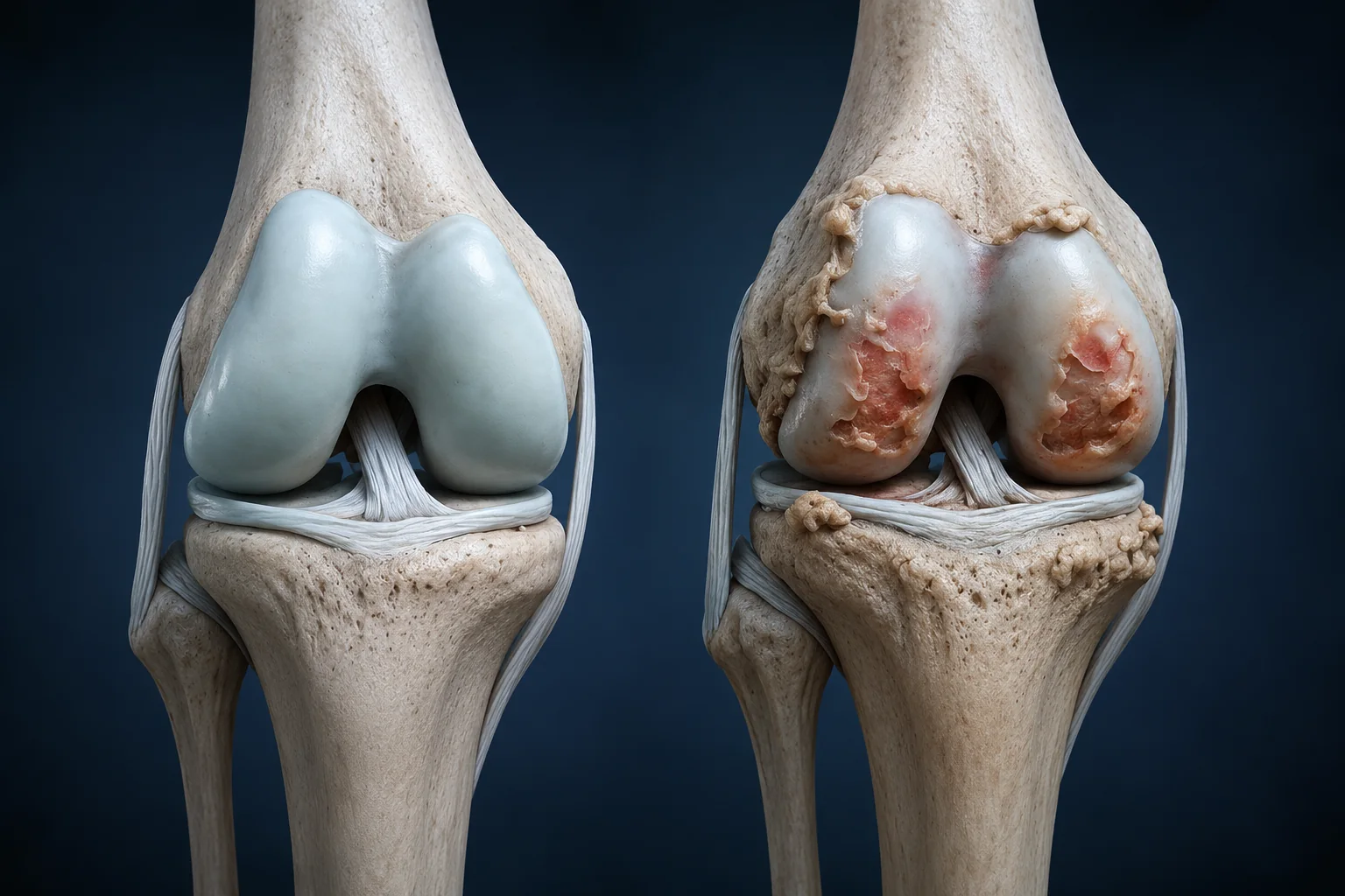 Representación ilustrativa de artrosis y desgaste articular